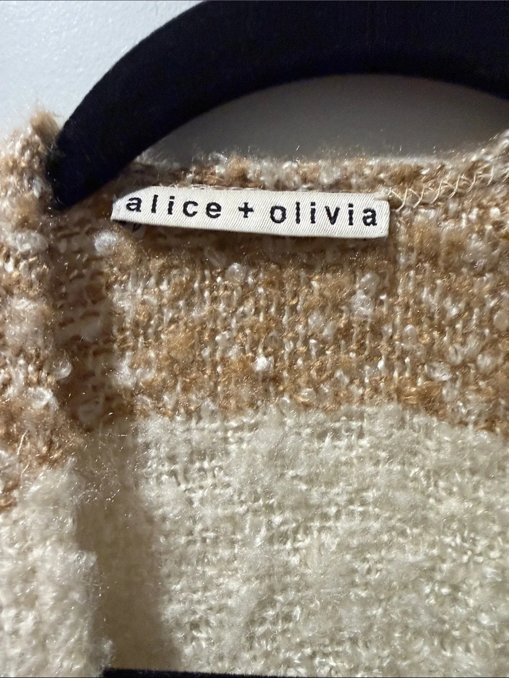 Alice + Olivia Cream and Tan Bouclé Throw Poncho with Fringe OS